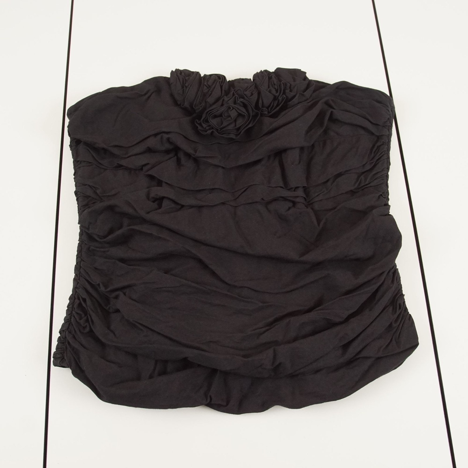 2b Bebe Y2k Rose Poplin Ruched Strapless Corset Zip Black Top Womens Sz L